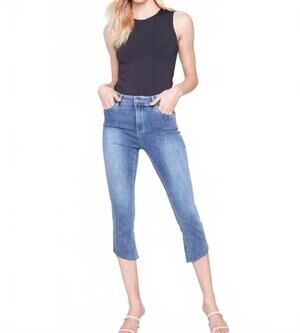 NEW CHARLIE B raw edge assymetrical jeans in medium blue